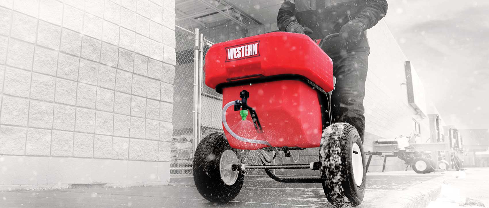 Western SS-120 sidewalk sprayer for liquid anti-icing before storms