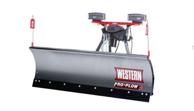 Western Pro Plus straight blade snow plow fits a wide range of vehicles, skid steers and tractors